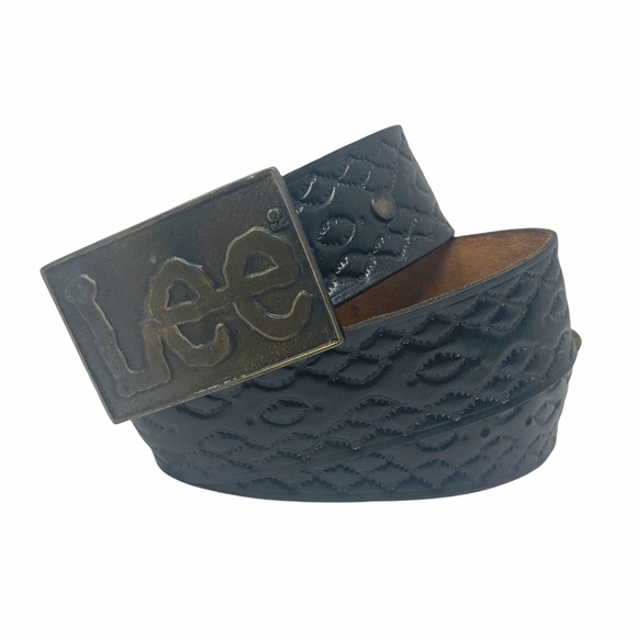 Lee Vintage 90’s Leather Brown Hardware Belt SZ M - Picture 1 of 5